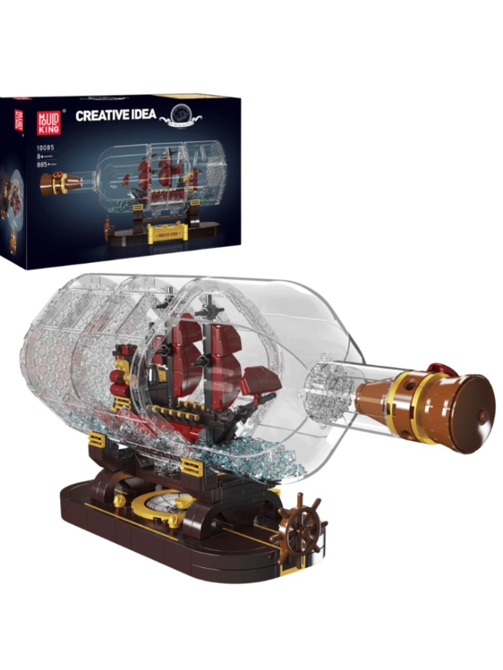 Mould King Pirate Ship in Bottle Building Block Set 885 PCS Display Model NEW